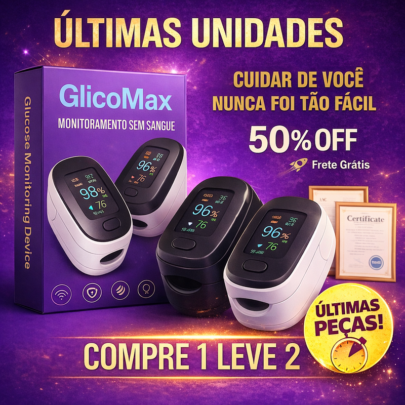 GlicoMax - Monitore sem Furar o Dedo | COMPRE 1 LEVE 2 + Frete GRÁTIS